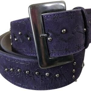 Donald Pliner Belt Dark Purple Suede Embellished Silver Metal Studs New NWT $225
